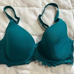 Teal Lace Trim Bra
